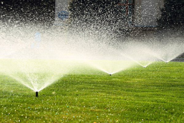 Sprinklers watering a lawn
